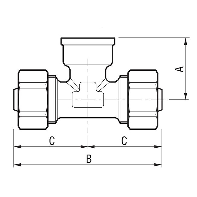 Фитинг Т-образный 20х3/4х20 с внутренней резбой - F.I.V."