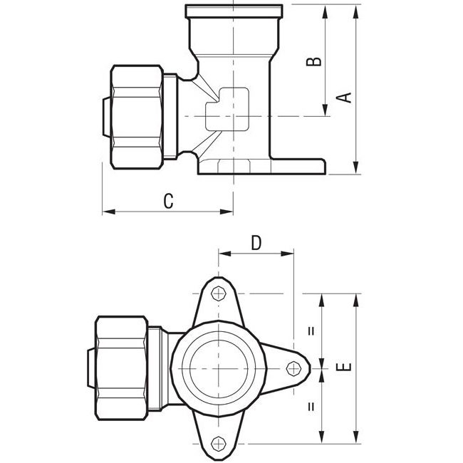 Фитинг угловой с лапкой 16х1/2 с внутренней резьбой - F.I.V."