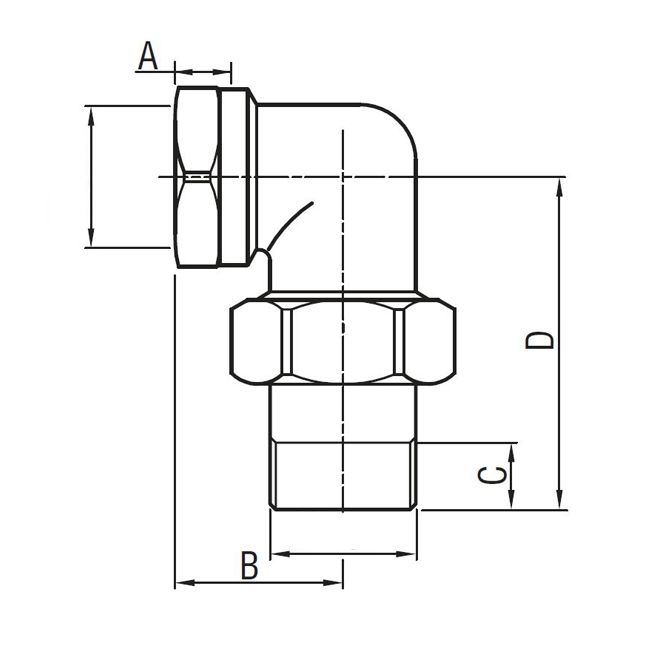 Муфта угловая с внутренней и наружной резьбой 1/2" - F.I.V.