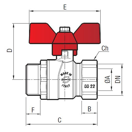 Кран шаровой с внутренней и наружной резьбой 1/2'' - F.I.V.