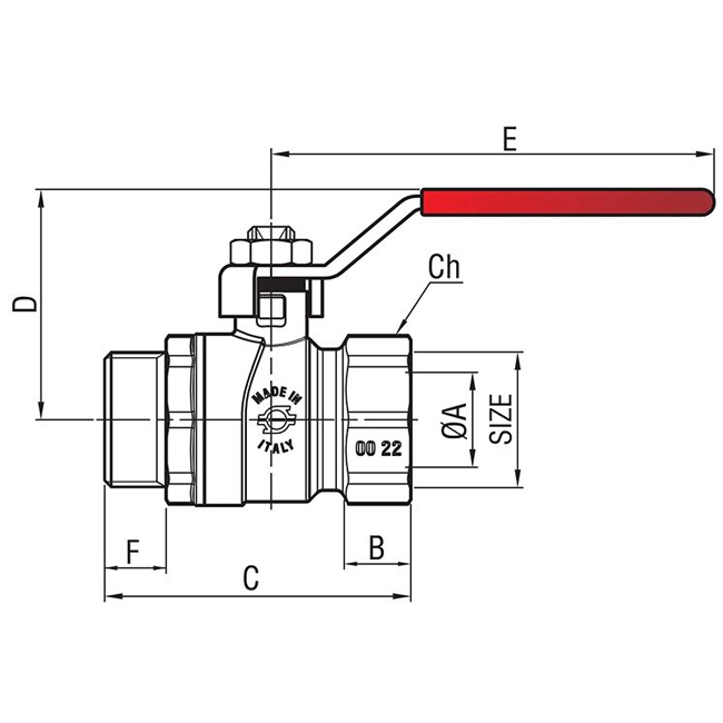 Кран шаровой с внутренней и наружной резьбой и ручкой 2'' - F.I.V.