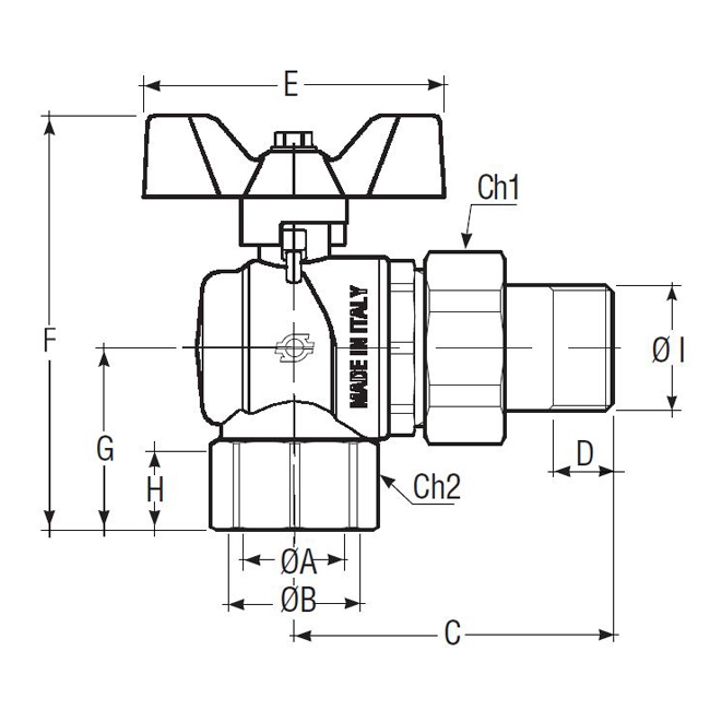 Шаровой угловой кран с фитингом и внутренней резьбой 1, синий - F.I.V."