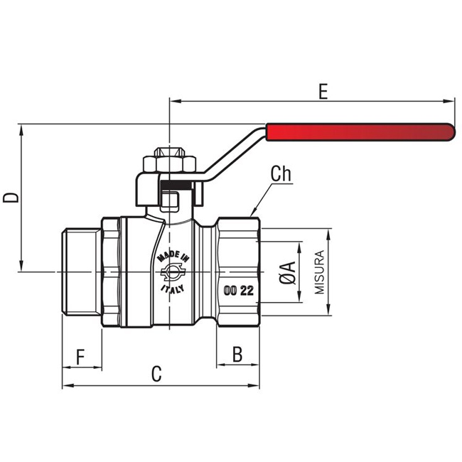 Кран шаровой с внутренней и наружной резьбой и ручкой 1'' - F.I.V.