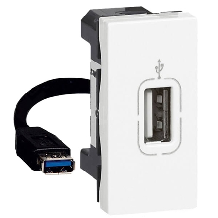 Розетка USB A-тип 3.0 со шнуром - 1 модуль - Mosaic - белый