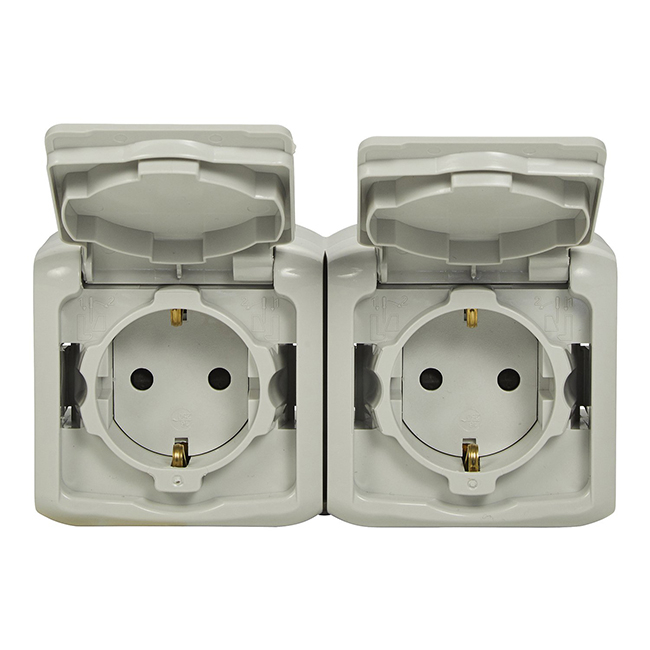 Розетка 2х2К+З IP44 - Forix - серый