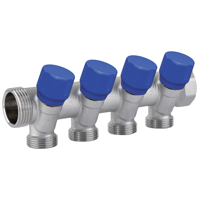 Коллектор с вентилями 1''x 1/2'' C324 - 4 выхода - синий - Carlo Poletti