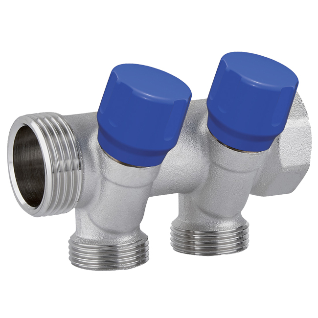 Коллектор с вентилями 3/4''x 1/2'' C322 - 2 выхода - синий - Carlo Poletti