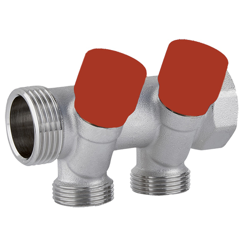 Коллектор с вентилями 3/4''x 1/2'' C322 - 2 выхода - красный - Carlo Poletti