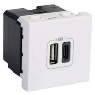 Двойная розетка USB A+C тип 3A - 2 модуля - Arteor - White