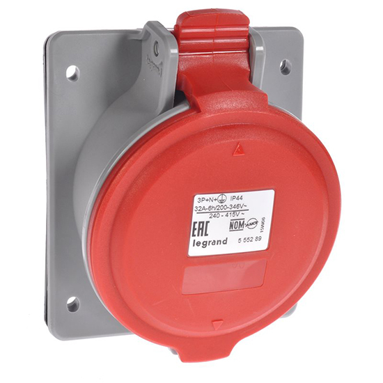 Встраиваемая наклонная розетка 3К+Н+З 32А 380В IP44 - P17 Tempra Pro