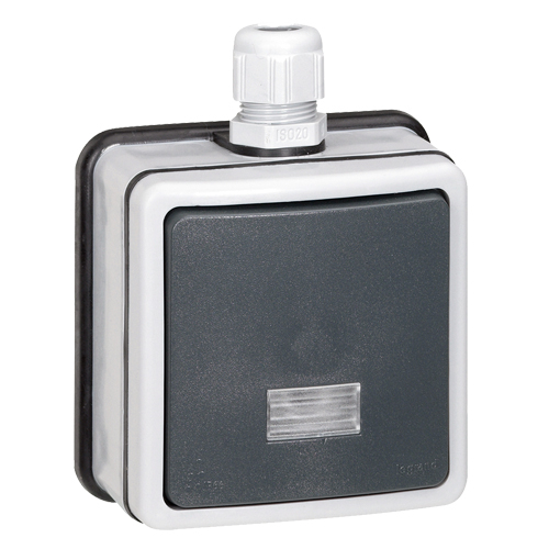 Выключатель кнопочный с подсветкой, Н.О.+Н.З. контакты - Plexo IP66 - серый