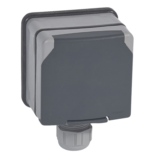 Розетка 3К+З с крышкой и шторками 20A - Plexo IP66 - серый