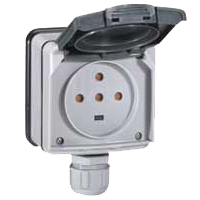 Розетка 3К+Н+З с крышкой и шторками 20A - Plexo IP66 - серый