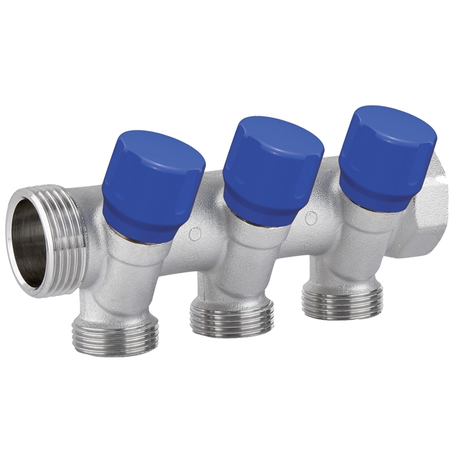 Коллектор с вентилями 1''x 3/4'' EK C323 - 3 выхода - синий - Carlo Poletti