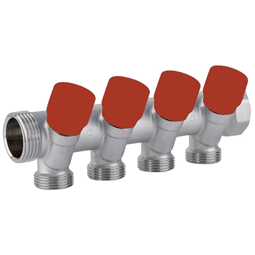 Коллектор с вентилями 1''x 3/4'' EK C324 - 4 выхода - красный - Carlo Poletti