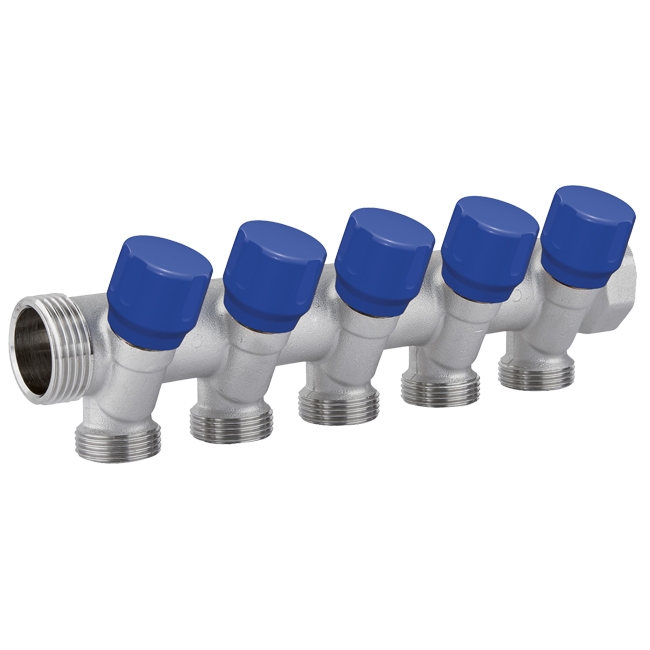 Коллектор с вентилями 1''x 3/4'' EK C325 - 5 выходов - синий - Carlo Poletti