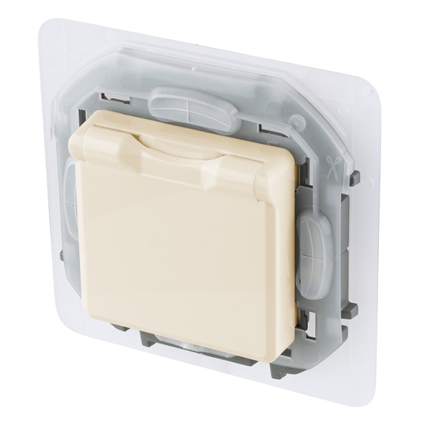 Розетка 2К+З IP 44 с откидной крышкой и шторками - Inspiria - слоновая кость