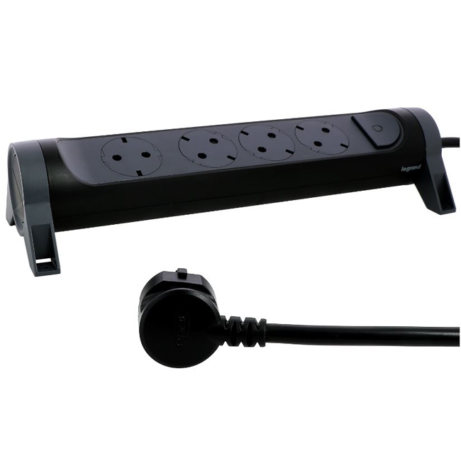 Многорозеточный блок ''Комфорт'' 4 x 2К+З - с кабелем длиной 3 м - черный