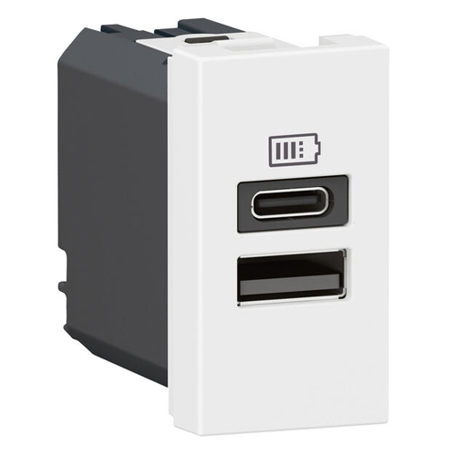 Розетка USB A+C-тип 3A - 1 модуль - Mosaic - белый