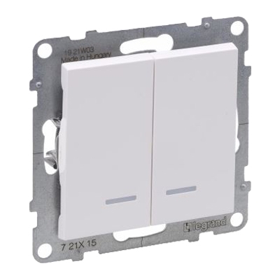 Выключатель двухклавишный с подсветкой/индикацией - Suno - белый