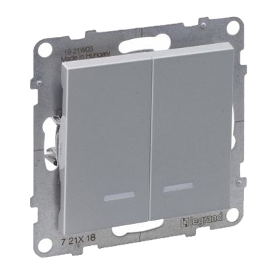 Переключатель двухклавишный с подсветкой/индикацией - Suno - алюминий