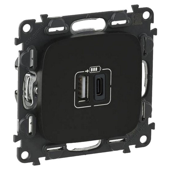 Зарядное устройство с USB Type A+C - Valena Allure - черный