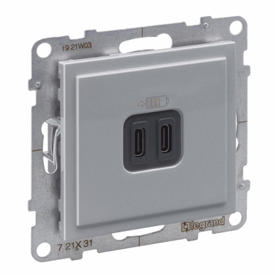 Розетка USB Type C+C 3A 15W - Suno - алюминий