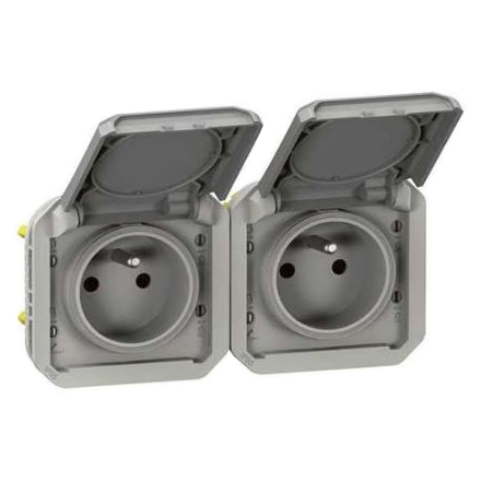 Розетка 2х2К+З горизонтальная, французский стандарт - Plexo IP55 - серый