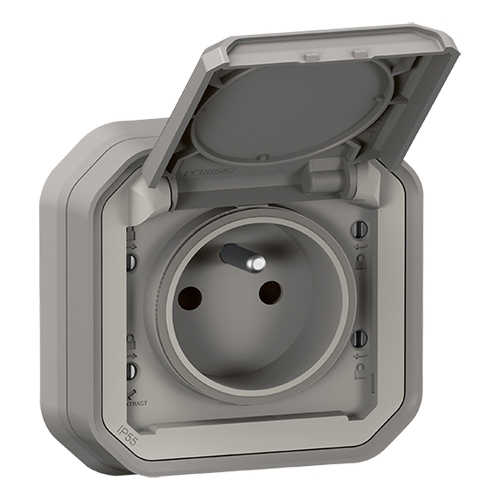 Розетка 2К+З фр. стандарт с безвинтовыми зажимами - Plexo IP55 - серый