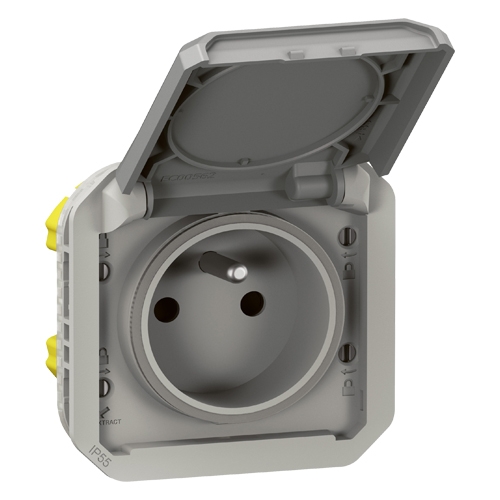 Розетка 2К+З фр. стандарт с безвинтовыми зажимами - Plexo IP55 - серый
