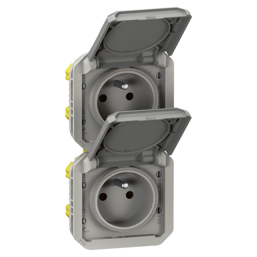 Розетка 2x2К+З вертикальная, французский стандарт - Plexo IP55 - серый