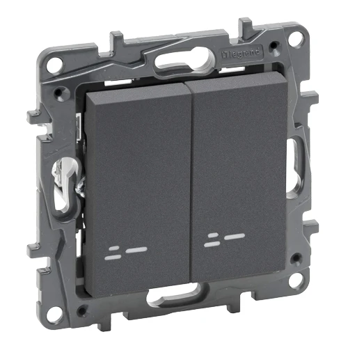 Переключатель двухклавишный с подсветкой - Niloe Step - сталь