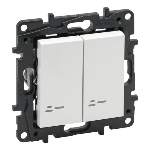 Переключатель двухклавишный с подсветкой - Niloe Step - белый