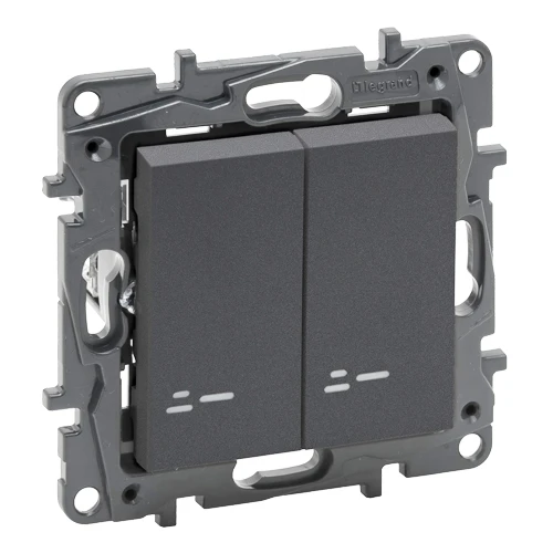 Выключатель двухклавишный с подсветкой - Niloe Step - сталь