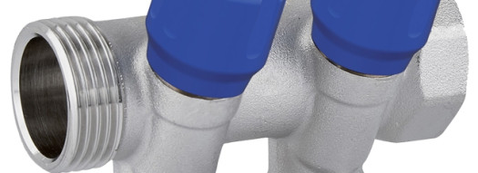 Коллектор с вентилями 1''x 3/4'' EK C322 - 2 выхода - синий - Carlo Poletti