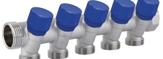 Коллектор с вентилями 1''x 3/4'' EK C325 - 5 выходов - синий - Carlo Poletti