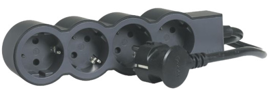 Многорозеточный блок ''Стандарт'' 4 x 2К+З - с кабелем длиной 5 м - черный