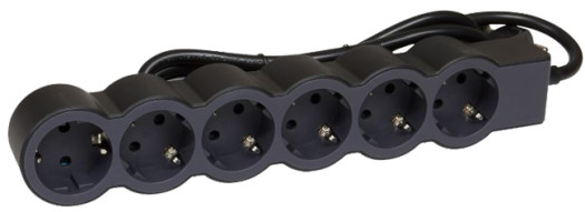 Многорозеточный блок ''Стандарт'' 6 x 2К+З - с кабелем длиной 5 м - черный