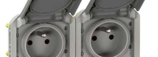 Розетка 2х2К+З горизонтальная, французский стандарт - Plexo IP55 - серый