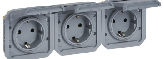 Розетка 3x2К+З горизонтальная, немецкий стандарт - Plexo IP55 - серый
