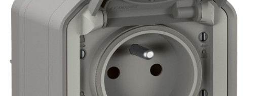 Розетка 2К+З фр. стандарт с безвинтовыми зажимами - Plexo IP55 - серый